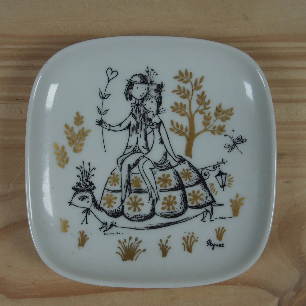 Rosenthal Raymond Peynet Les Amoureux Lovers 1960's 2 Vintage Trinket Dish Plate